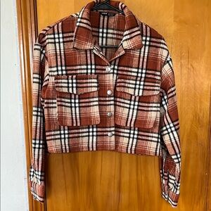 SHEIN Rust Plaid Utility Jacket